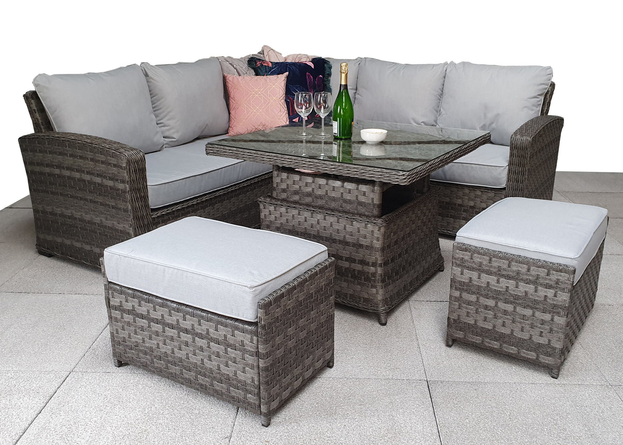 Signature Weave Grace Corner Sofa Dining Set with Glass Top Lift Table and 2 Ottomans