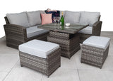 Signature Weave Grace Corner Sofa Dining Set with Glass Top Lift Table and 2 Ottomans