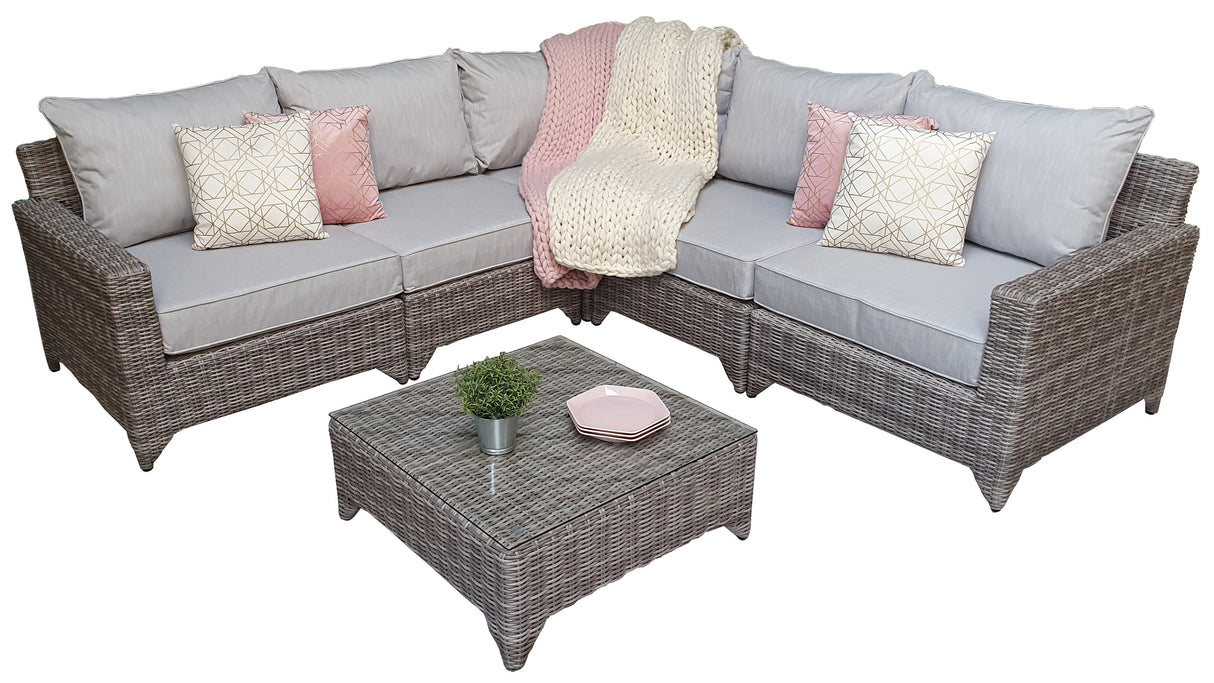 Signature Weave Helena Modular Corner Sofa Set with Glass Top Coffee Table