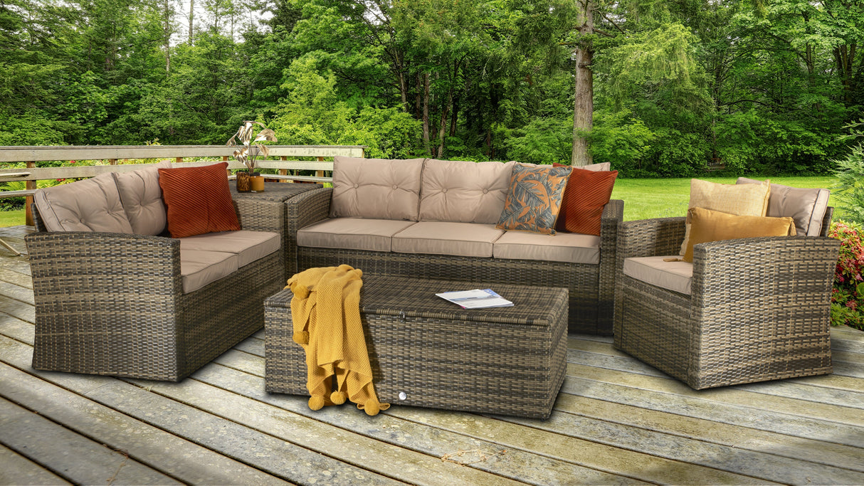 Signature Weave Holly 6-Seat Sofa Set with 2 Storage Tables - Mixed Brown