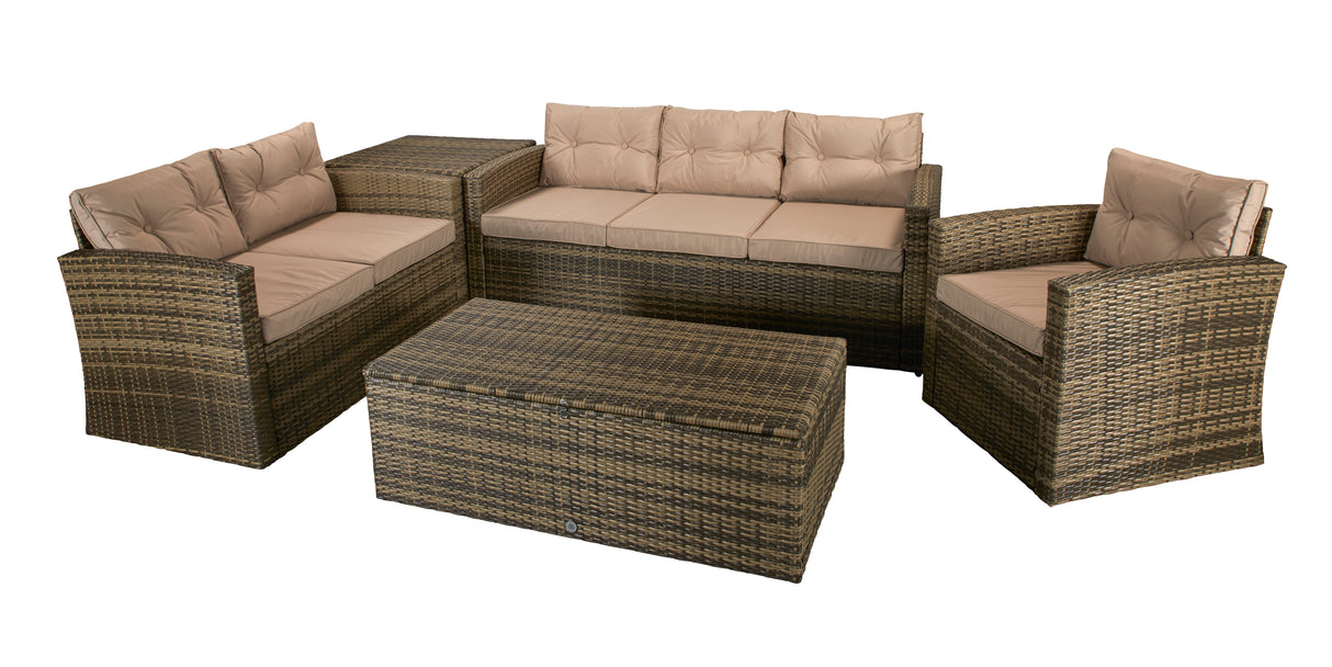 Signature Weave Holly 6-Seat Sofa Set with 2 Storage Tables - Mixed Brown