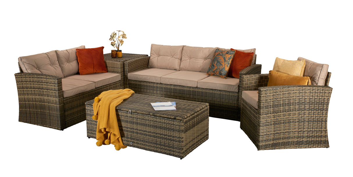 Signature Weave Holly 6-Seat Sofa Set with 2 Storage Tables - Mixed Brown