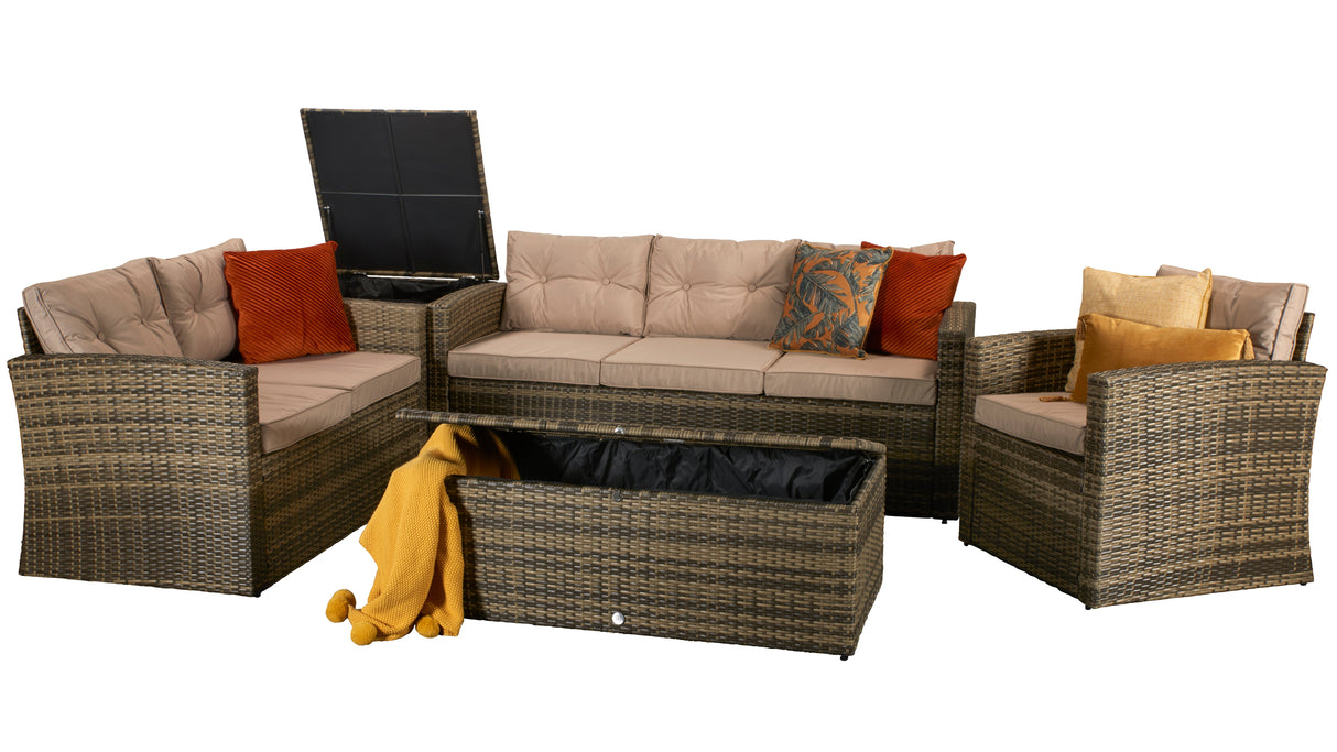 Signature Weave Holly 6-Seat Sofa Set with 2 Storage Tables - Mixed Brown