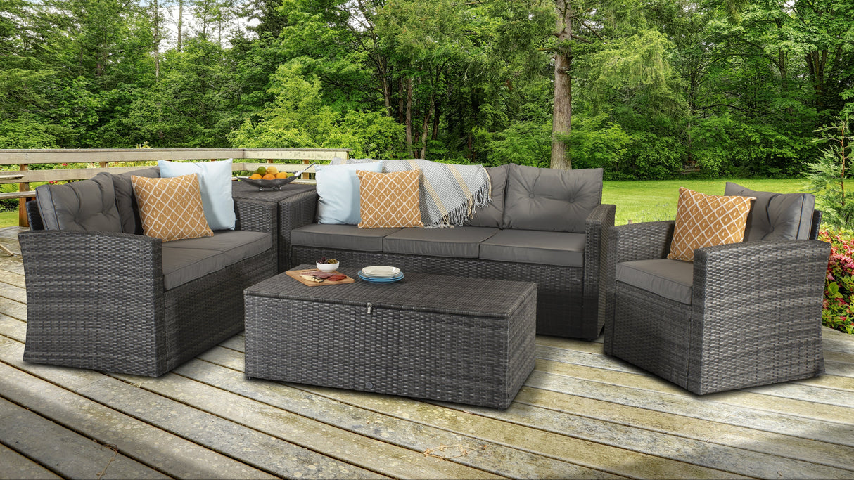 Signature Weave Holly 6-Seat Sofa Set with 2 Storage Tables - Grey