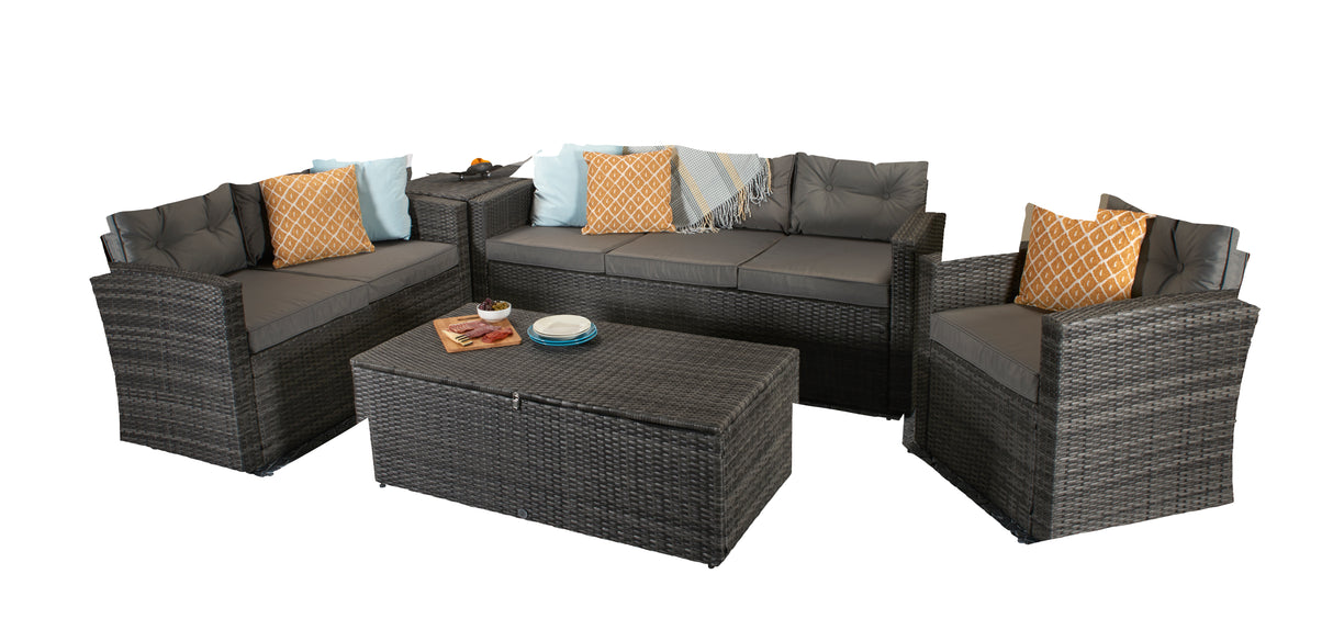 Signature Weave Holly 6-Seat Sofa Set with 2 Storage Tables - Grey