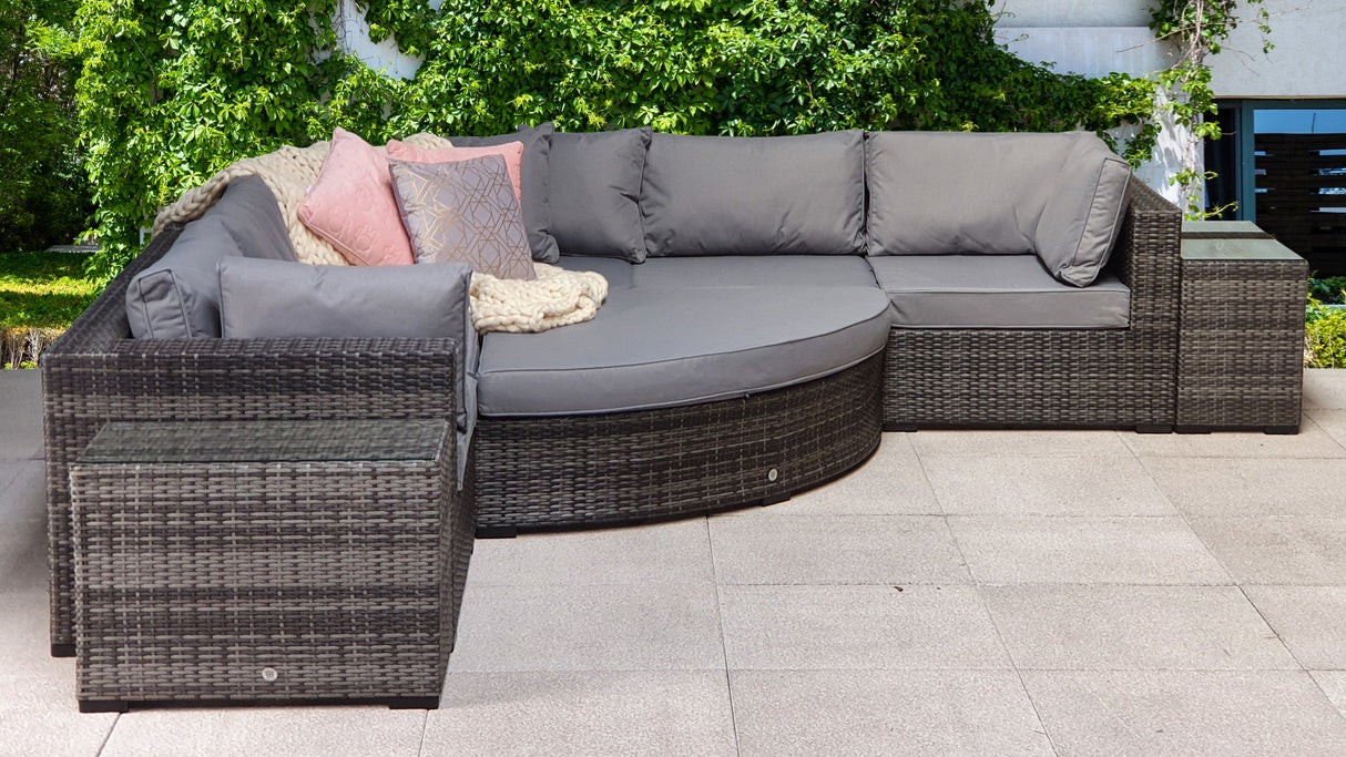 Signature Weave Jessica Large Corner Sofa Set with Chaise and 2 Glass Top Side Tables - Grey