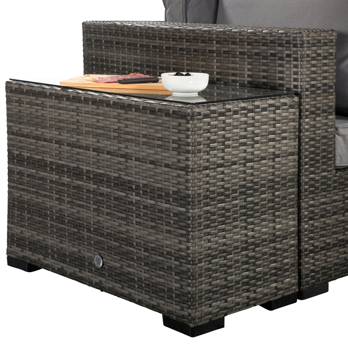 Signature Weave Jessica Large Corner Sofa Set with Chaise and 2 Glass Top Side Tables - Grey