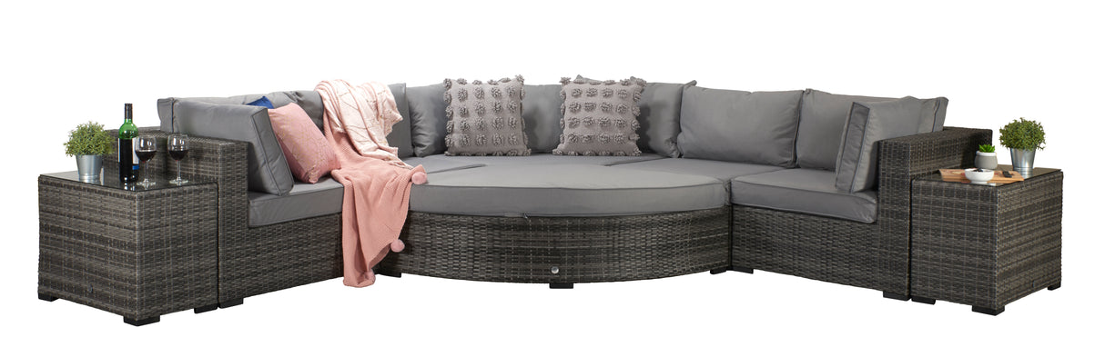 Signature Weave Jessica Large Corner Sofa Set with Chaise and 2 Glass Top Side Tables - Grey