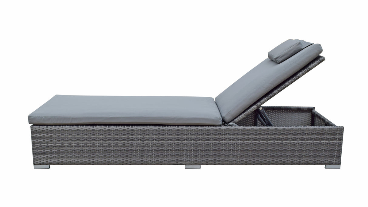 Signature Weave Jessica Pair of Sun Loungers with Glass Top Drinks Table - Grey