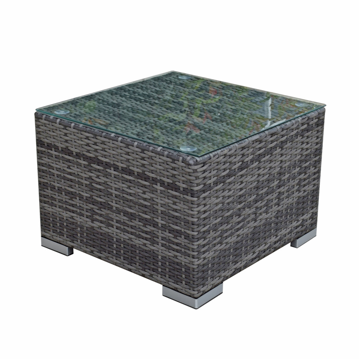 Signature Weave Jessica Pair of Sun Loungers with Glass Top Drinks Table - Grey