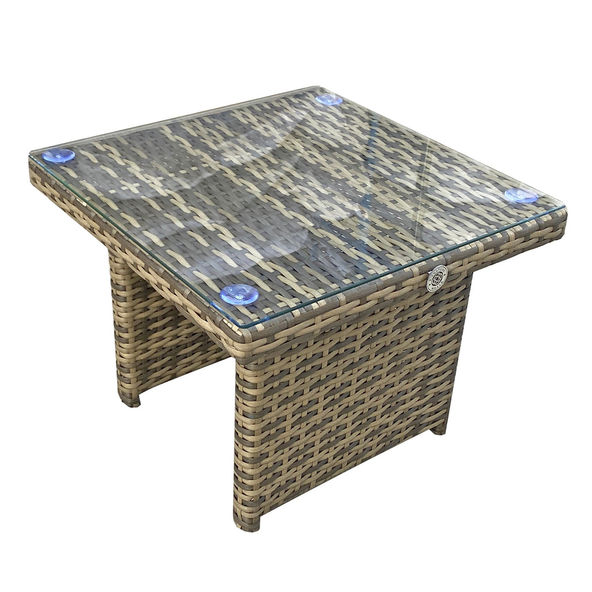 Signature Weave Jessica Pair of Sun Loungers with Glass Top Drinks Table - Nature Brown