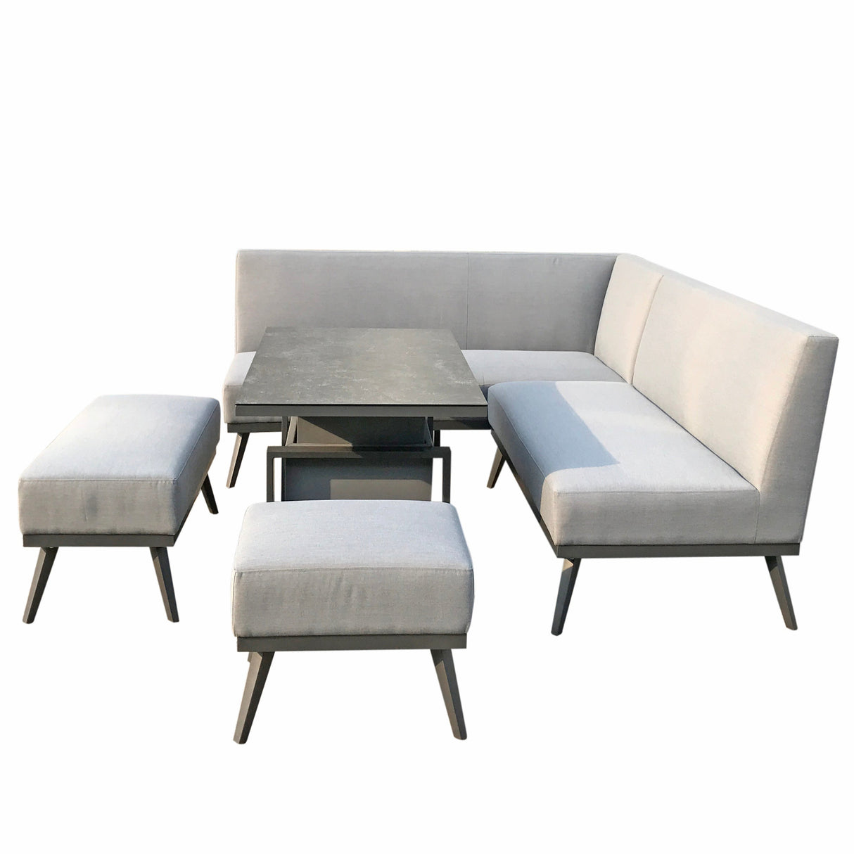 Signature Weave Kimmie Fabric Corner Sofa Dining Set with Gas Lift Table and 2 Ottomans