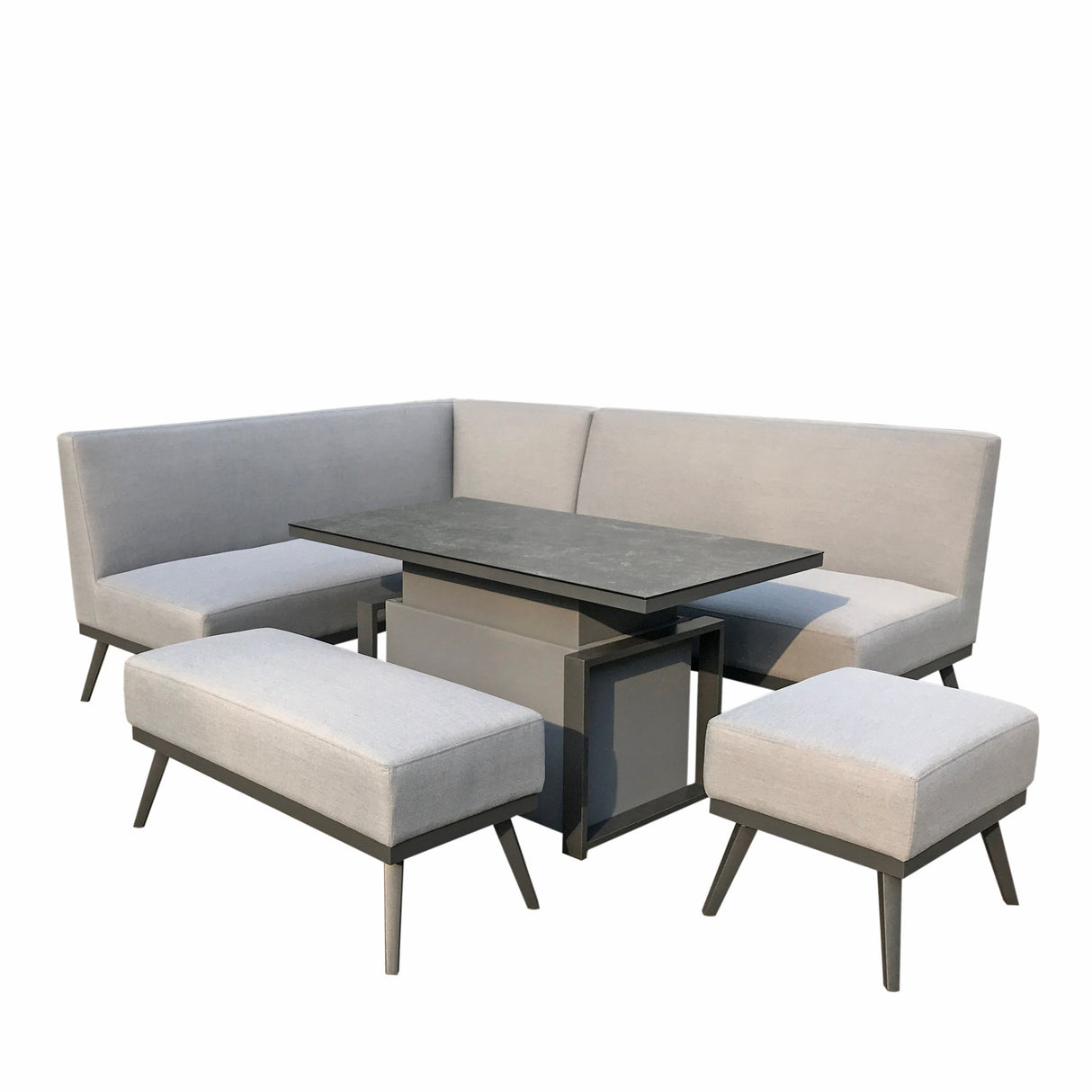 Signature Weave Kimmie Fabric Corner Sofa Dining Set with Gas Lift Table and 2 Ottomans
