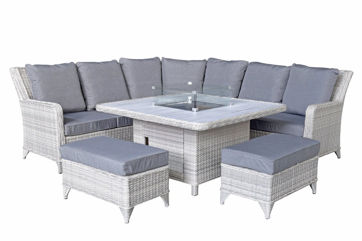 Signature Weave Meghan Large Corner Sofa Dining Set with Firepit Table and 2 Ottomans
