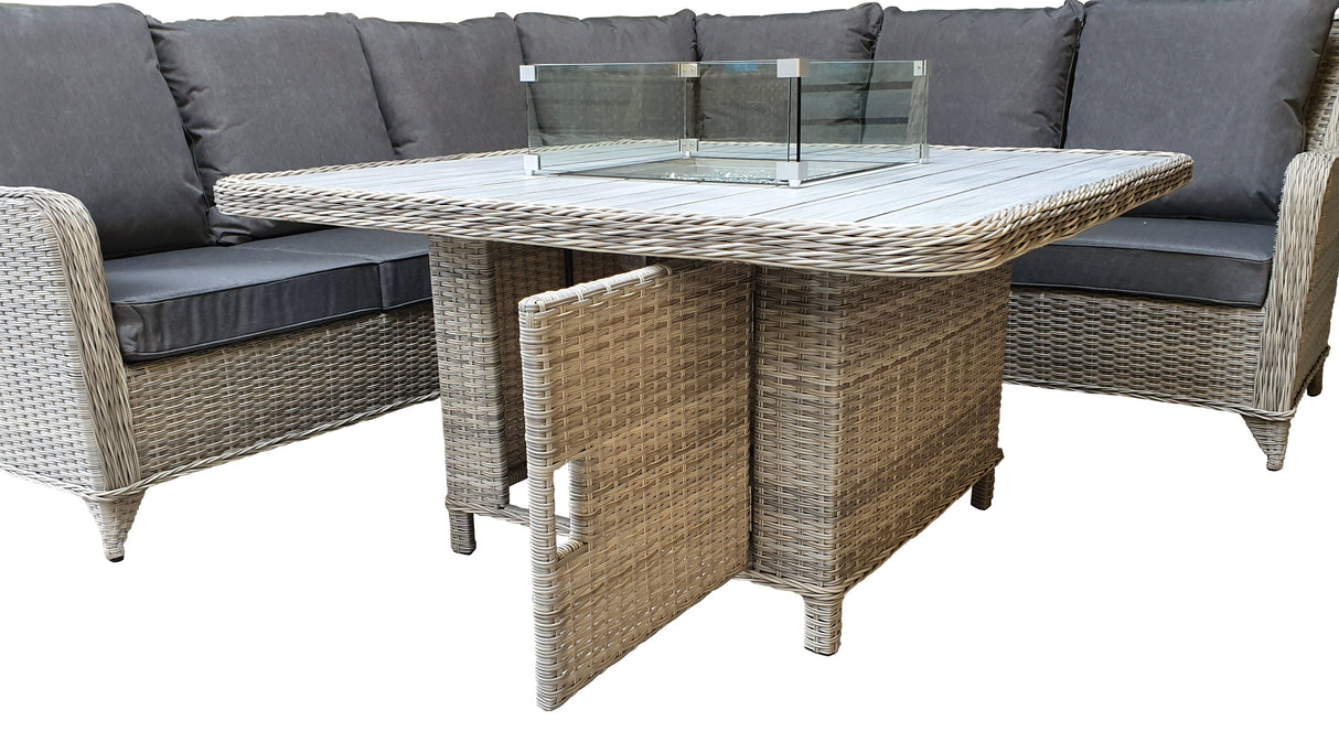 Signature Weave Meghan Large Corner Sofa Dining Set with Firepit Table and 2 Ottomans