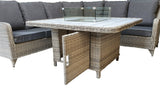 Signature Weave Meghan Large Corner Sofa Dining Set with Firepit Table and 2 Ottomans