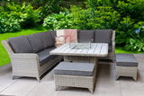 Signature Weave Meghan Large Corner Sofa Dining Set with Firepit Table and 2 Ottomans