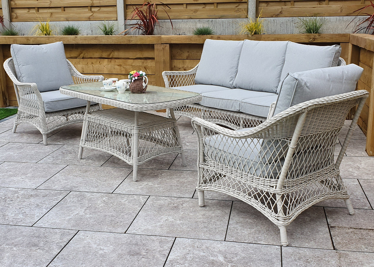 Signature Weave Rose 5-Seat Sofa Set with Glass Top Coffee Table and 2 Armchairs
