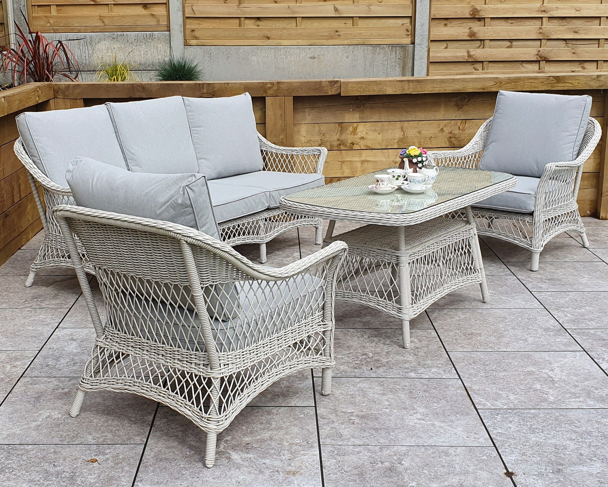 Signature Weave Rose 5-Seat Sofa Set with Glass Top Coffee Table and 2 Armchairs