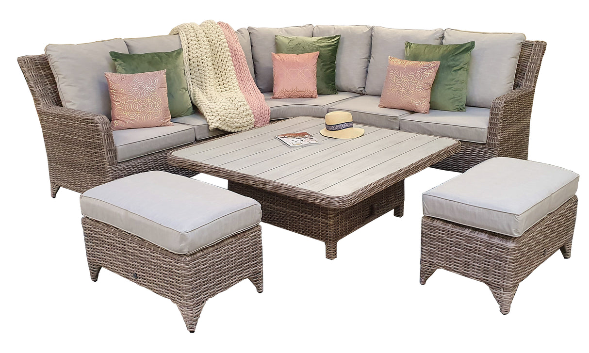 Signature Weave Sarah Lift and Rise Corner Sofa Dining Set with Lift Table and 2 Ottomans