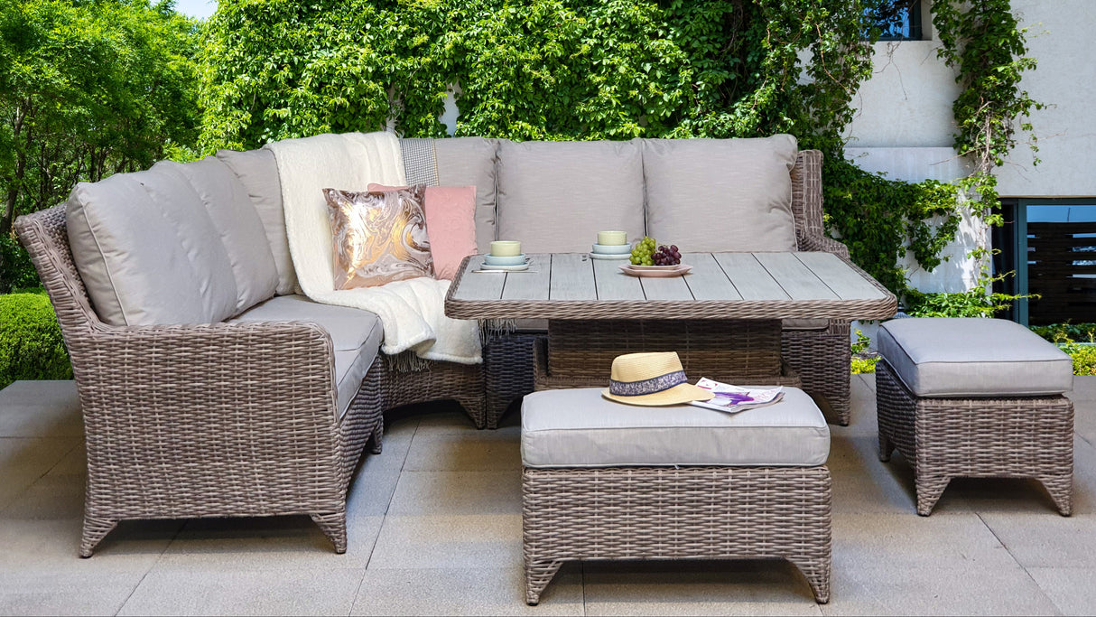 Signature Weave Sarah Lift and Rise Corner Sofa Dining Set with Lift Table and 2 Ottomans