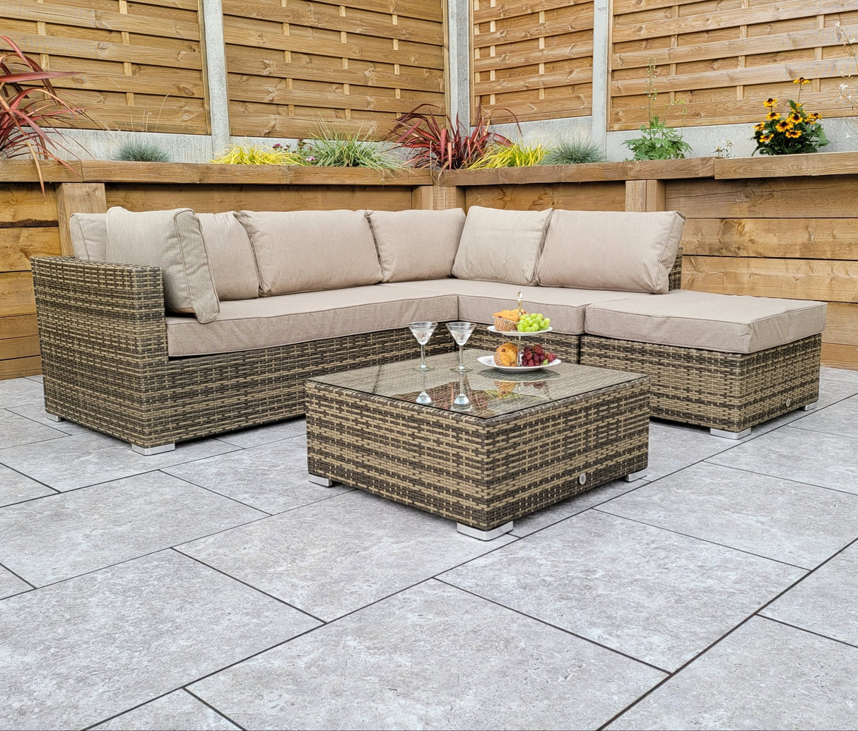 Signature Weave Savannah Corner Sofa Set with Chaise and Glass Top Coffee Table - Nature/Brown