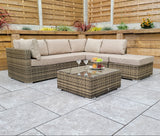 Signature Weave Savannah Corner Sofa Set with Chaise and Glass Top Coffee Table - Nature/Brown