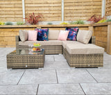 Signature Weave Savannah Corner Sofa Set with Chaise and Glass Top Coffee Table - Nature/Brown