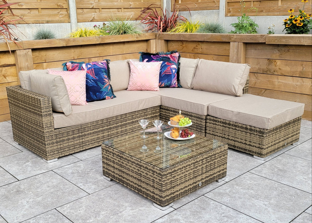 Signature Weave Savannah Corner Sofa Set with Chaise and Glass Top Coffee Table - Nature/Brown