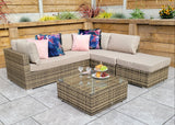 Signature Weave Savannah Corner Sofa Set with Chaise and Glass Top Coffee Table - Nature/Brown