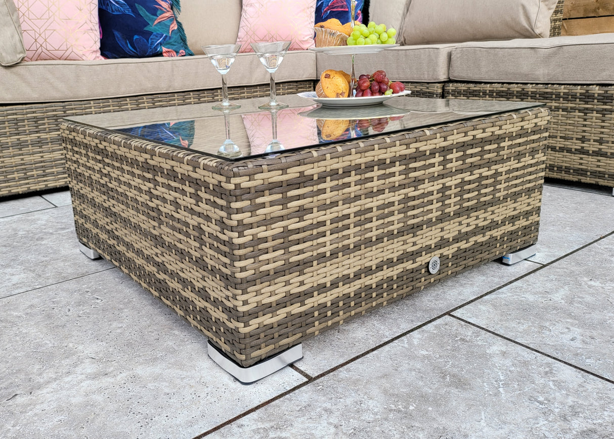 Signature Weave Savannah Corner Sofa Set with Chaise and Glass Top Coffee Table - Nature/Brown