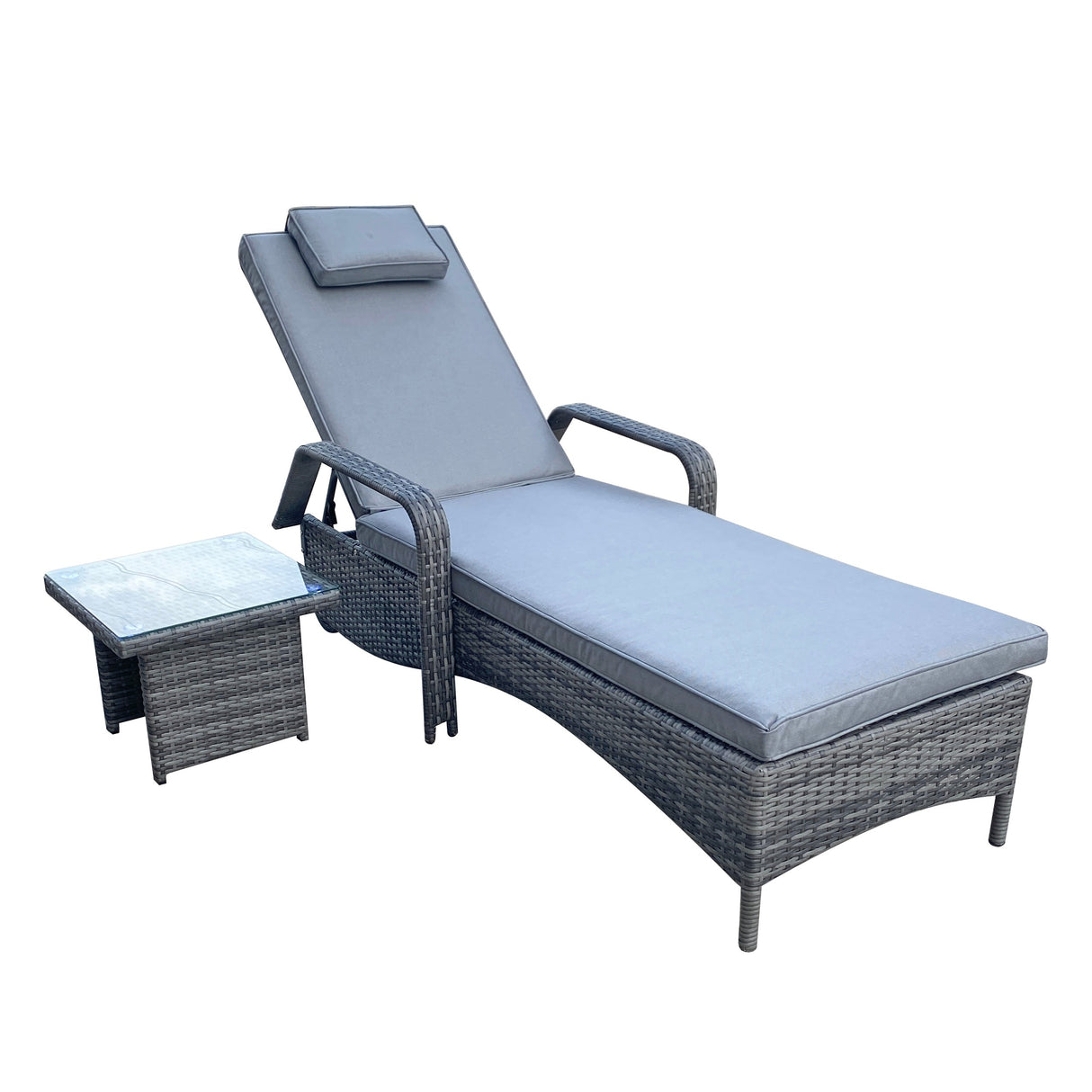 Signature Weave Savannah Single Sunbed with Glass Top Side Table - Grey