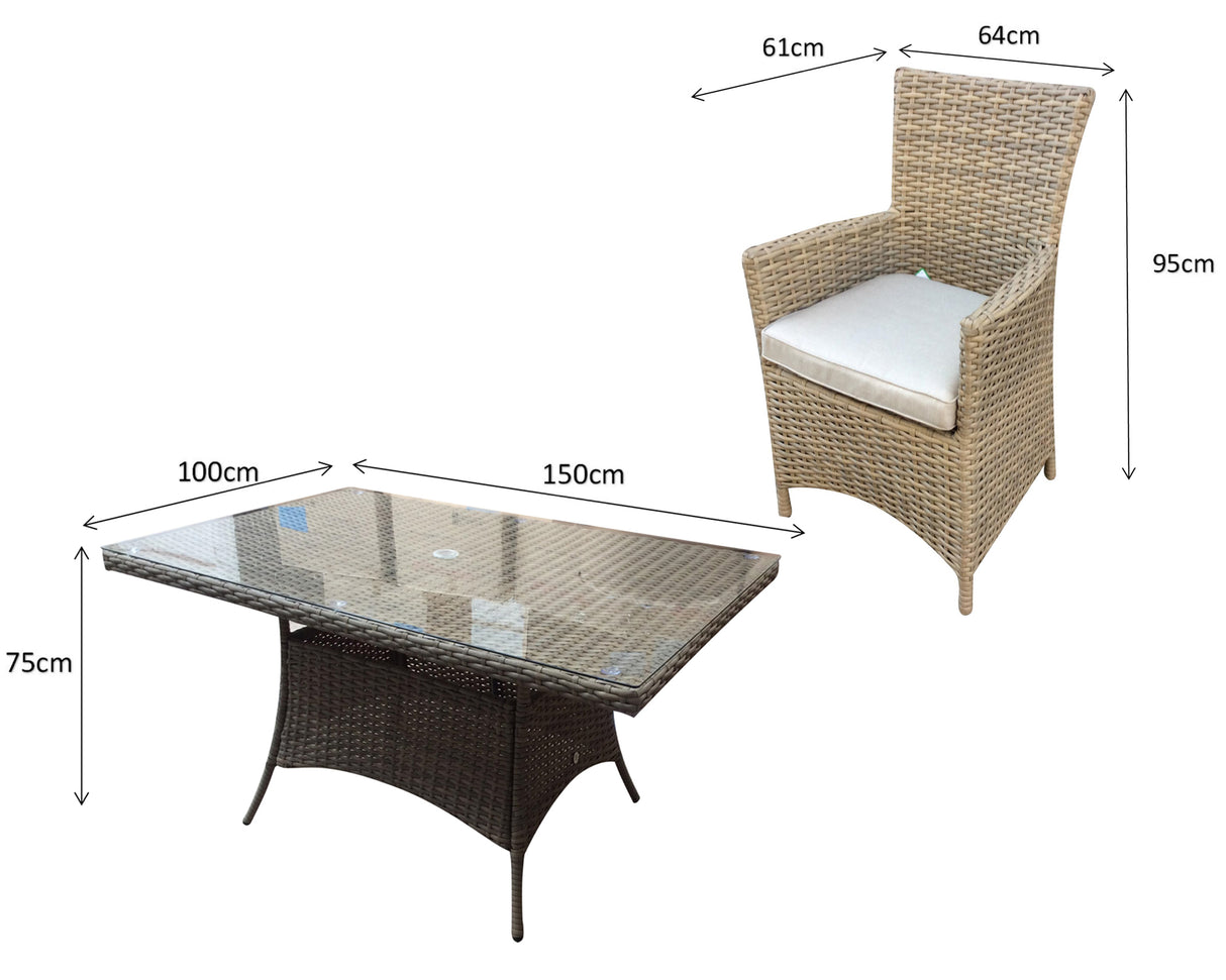 Signature Weave Darcey Six-Seat Rectangular Dining Table Set with 6 High-Back Dining Chairs – Nature