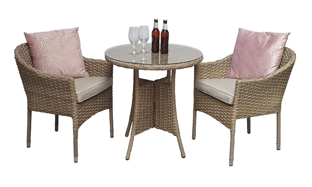 Signature Weave Darcey Round Bistro Table Set with 2 Stacking Chairs – Nature
