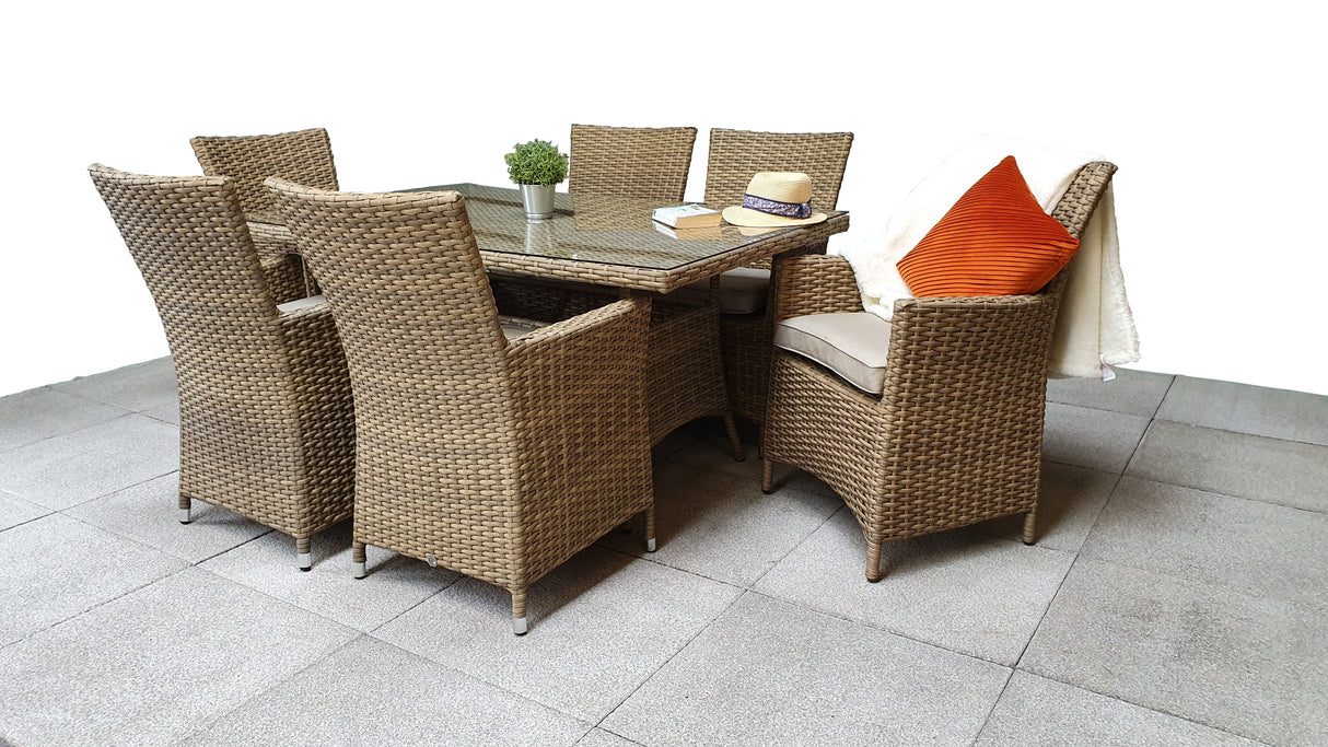 Signature Weave Darcey Six-Seat Rectangular Dining Table Set with 6 High-Back Dining Chairs – Nature