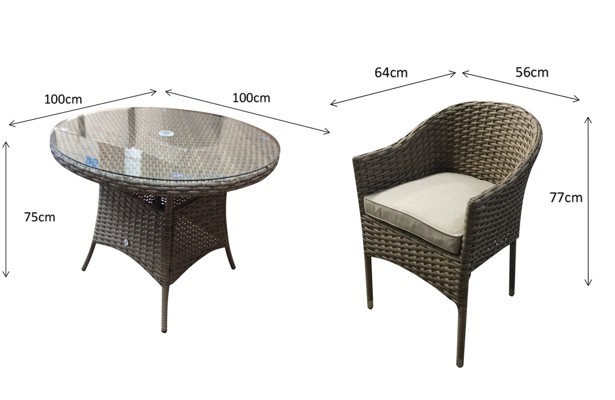 Signature Weave Darcey Four-Seat Round Dining Table Set with 4 Stacking Chairs – Nature