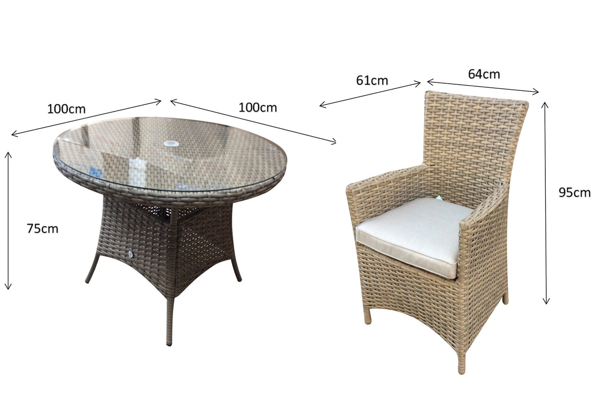 Signature Weave Darcey Four-Seat Round Dining Table Set with 4 High-Back Dining Chairs – Nature