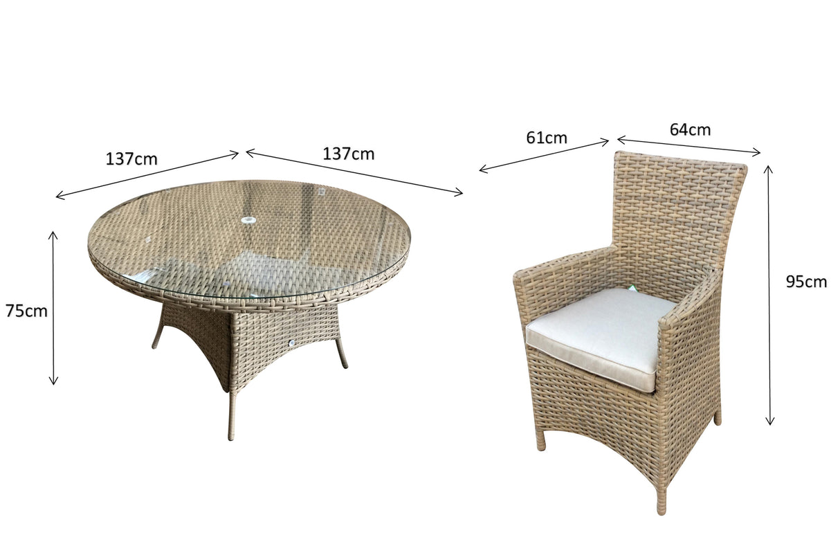 Signature Weave Darcey Six-Seat Round Dining Table Set with 6 High-Back Dining Chairs – Nature
