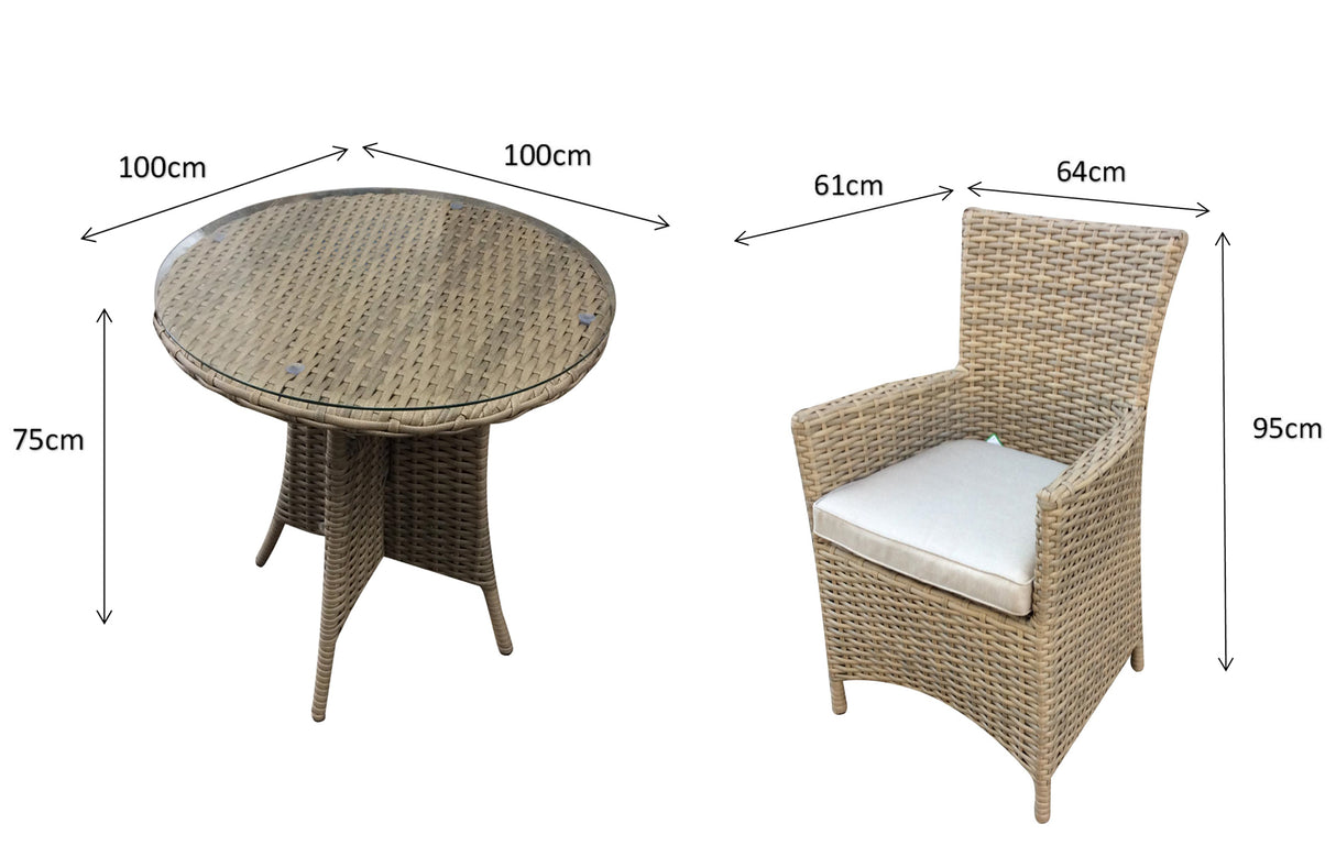 Signature Weave Darcey Round Bistro Table Set with 2 High-Back Dining Chairs – Nature