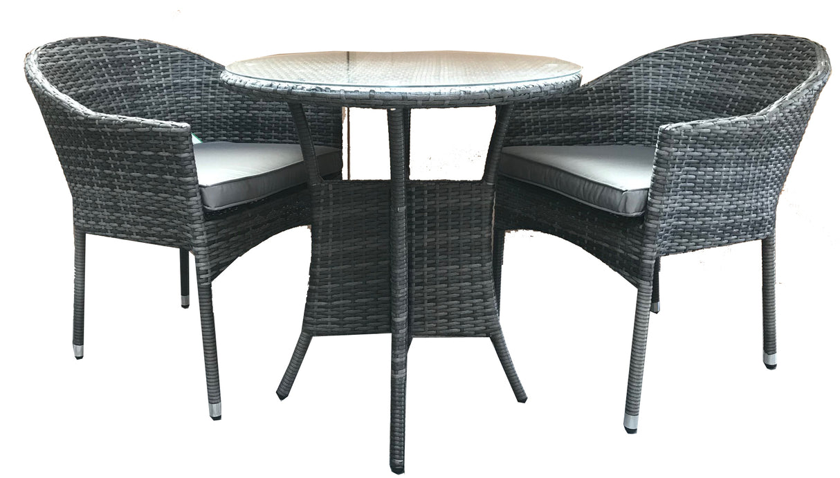 Signature Weave Emily Round Bistro Table Set with 2 Stacking Chairs – 8mm Flat Grey Weave
