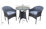Signature Weave Emily Round Bistro Table Set with 2 Stacking Chairs – 8mm Flat Grey Weave