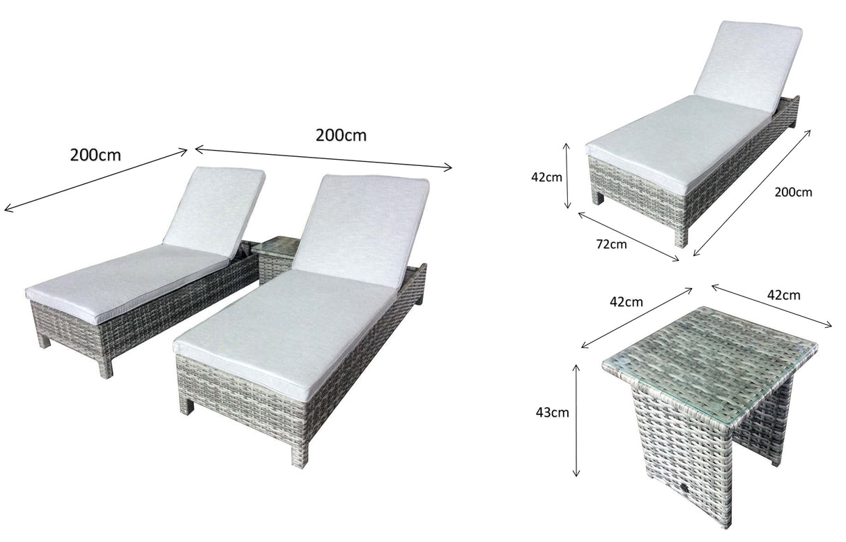 Signature Weave Sarena Sun Loungers Pair with Drinks Table - Grey