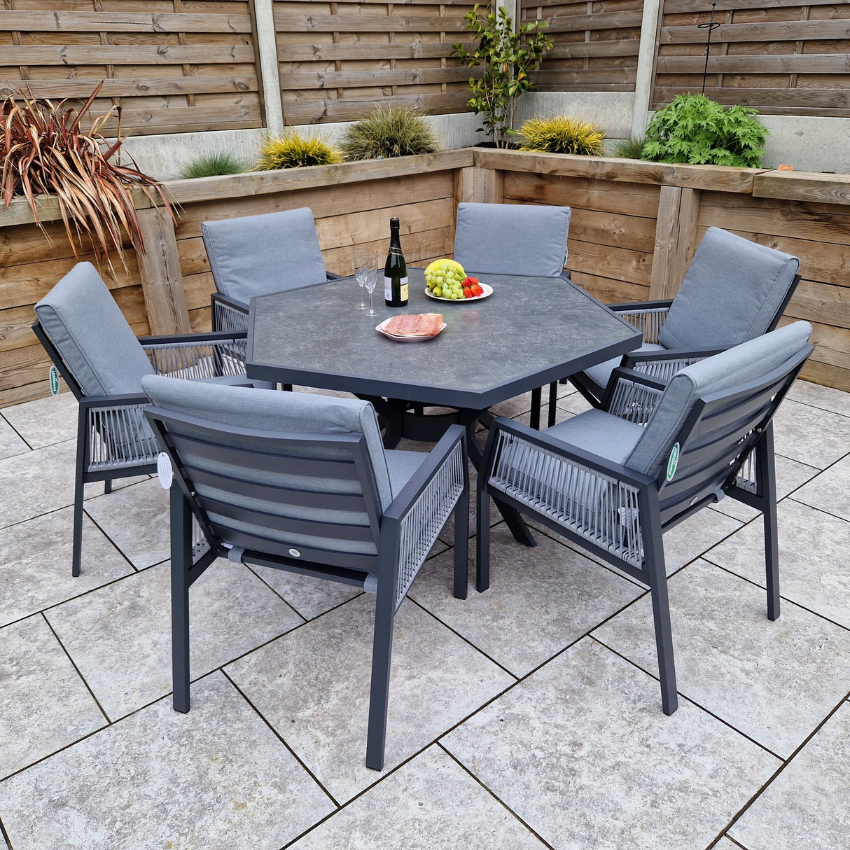 Signature Weave Bettina Hexagon Dining Table Set with 6 Chairs