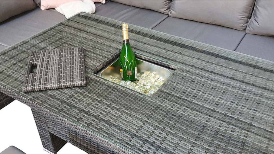 Signature Weave Catalina Modular Corner Sofa Dining Set with Ice Bucket Table and 2 Ottomans