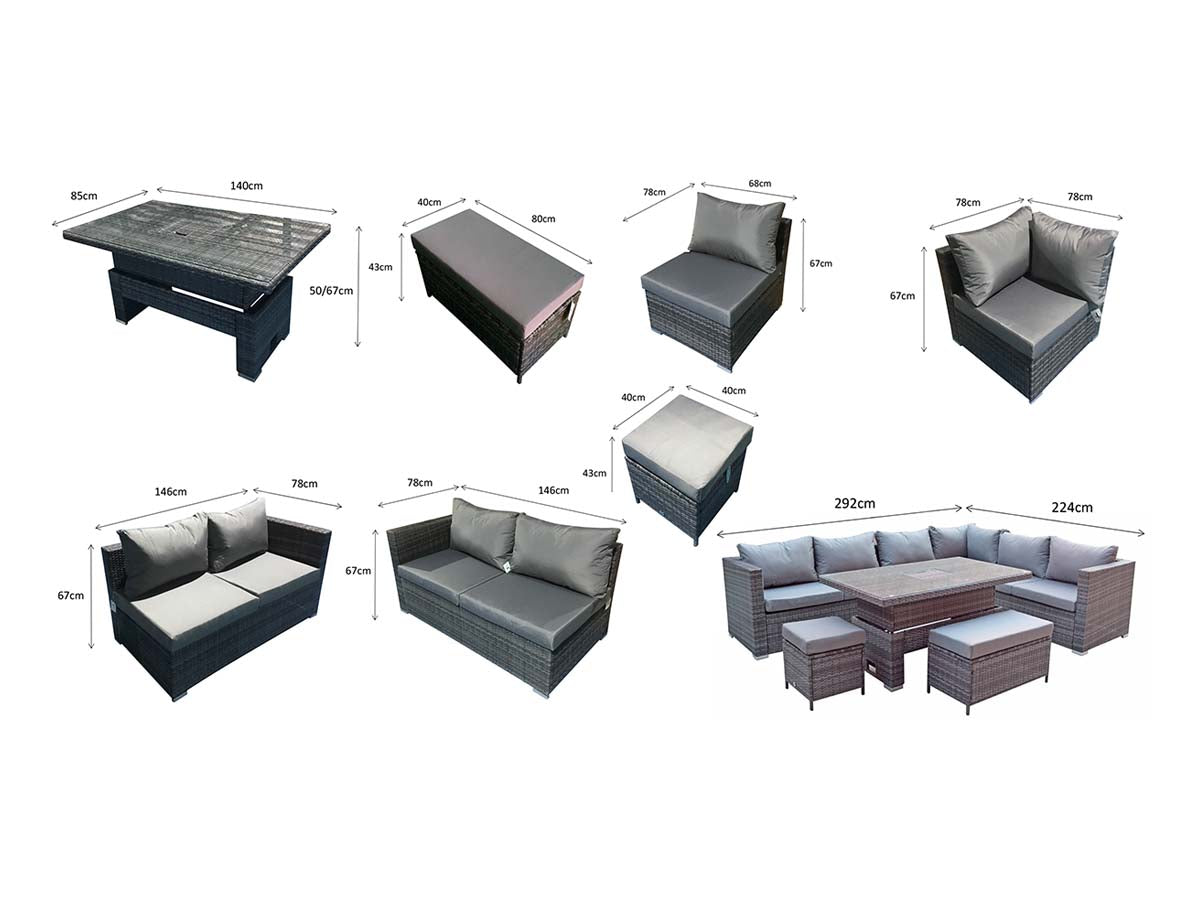 Signature Weave Catalina Modular Corner Sofa Dining Set with HPL Top Lift Table and 2 Ottomans