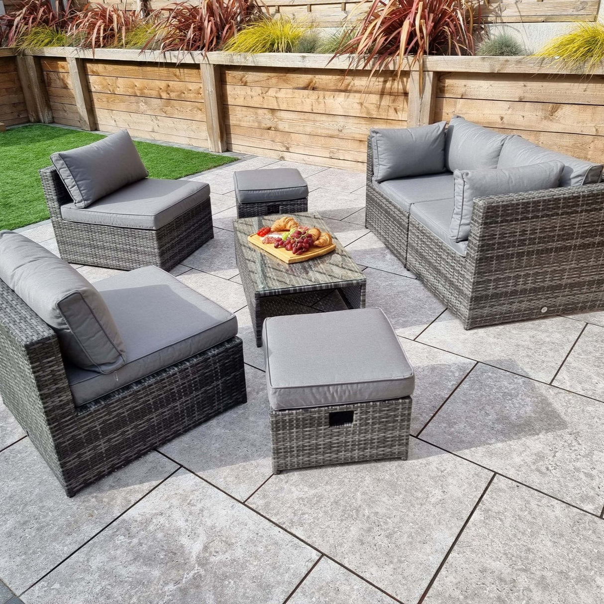 Signature Weave Chelsea Modular Sofa Set with Glass Top Coffee Table and 2 Ottomans