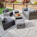 Signature Weave Chelsea Modular Sofa Set with Glass Top Coffee Table and 2 Ottomans