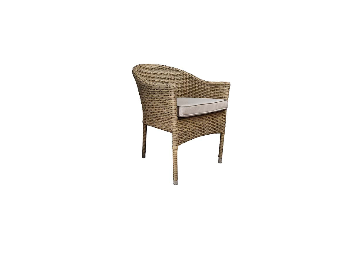 Signature Weave Darcey Four-Seat Round Dining Table Set with 4 Stacking Chairs – Nature