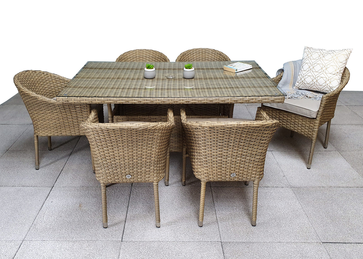 Signature Weave Darcey Six-Seat Rectangular Dining Table Set with 6 Stacking Chairs – Nature