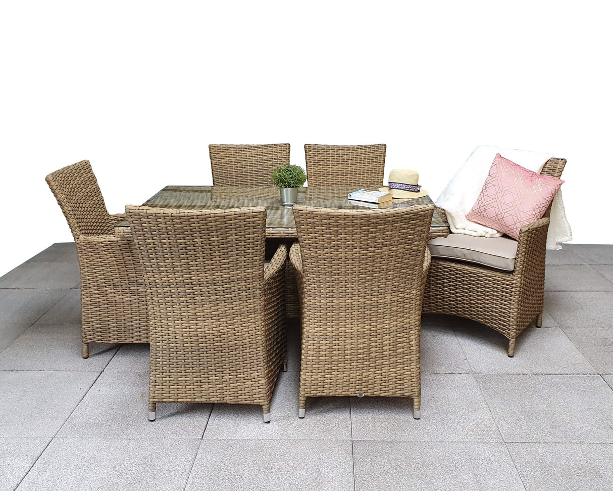 Signature Weave Darcey Six-Seat Rectangular Dining Table Set with 6 High-Back Dining Chairs – Nature